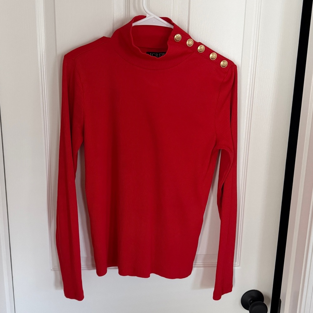 J CREW Red Vintage Rib Turtleneck with Buttons